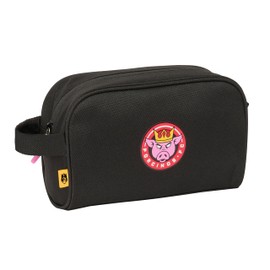 Safta Kings League PORCINOS Children's Toiletry Bag with Handle, Toiletry Bag for Children, Easy to Clean, Comfortable and Versatile, Quality and Resilience, 24 x 10 x 15 cm, Black, Black, black,