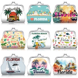 Yeyeplum 9 Pcs Florida Souvenir Coin Purse Bulk for Women Souvenirs Gifts Change Wallet City Travel Vintage Kiss Lock Change Purses Bulk for Ladies Women Mother Teacher