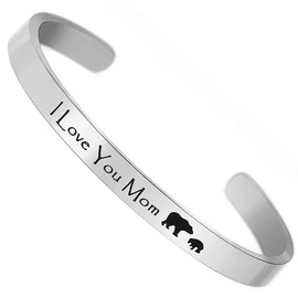 Gleamart Inspirational Bracelet Stainless Steel Engraved Cuff Bracelet Gift I Love You Mom
