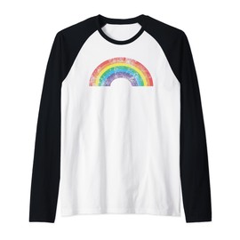 Rainbow Vintage Retro 70's 80's Style Gift Men Women Raglan Baseball Tee