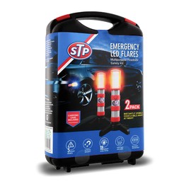 STP Emergency LED Road Flares, 3 Separate Lighting Modes: Flashing Red, Solid Red and White Flashlight, Visible From Up To A Mile, Foldable Stands/Built-In Magnet Sticks To Car