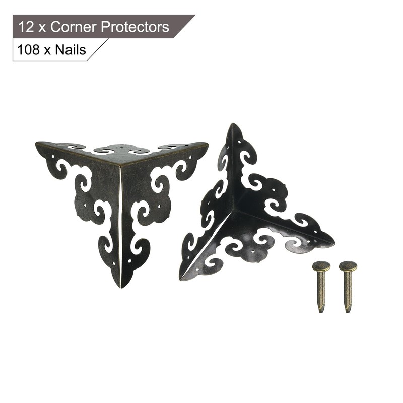 uxcell 12 Pcs Decorative Box Corner Cover, 64mm Metal Edge