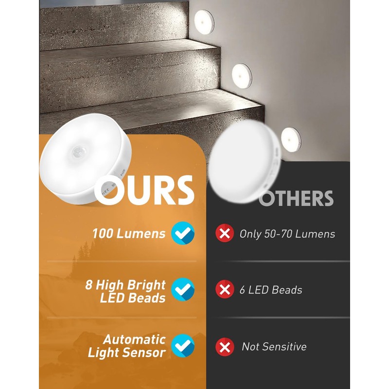 KALAHOL Motion Sensor Lights Indoor, Cupboard Lights, 6 Pack Stair