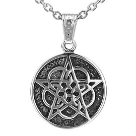 Urban Jewelry Vintage Style Pentacle Pentagram Crescent Moon Stainless Steel Pendant Necklace for Men (21-inch chain), Stainless Steel, No Gemstone