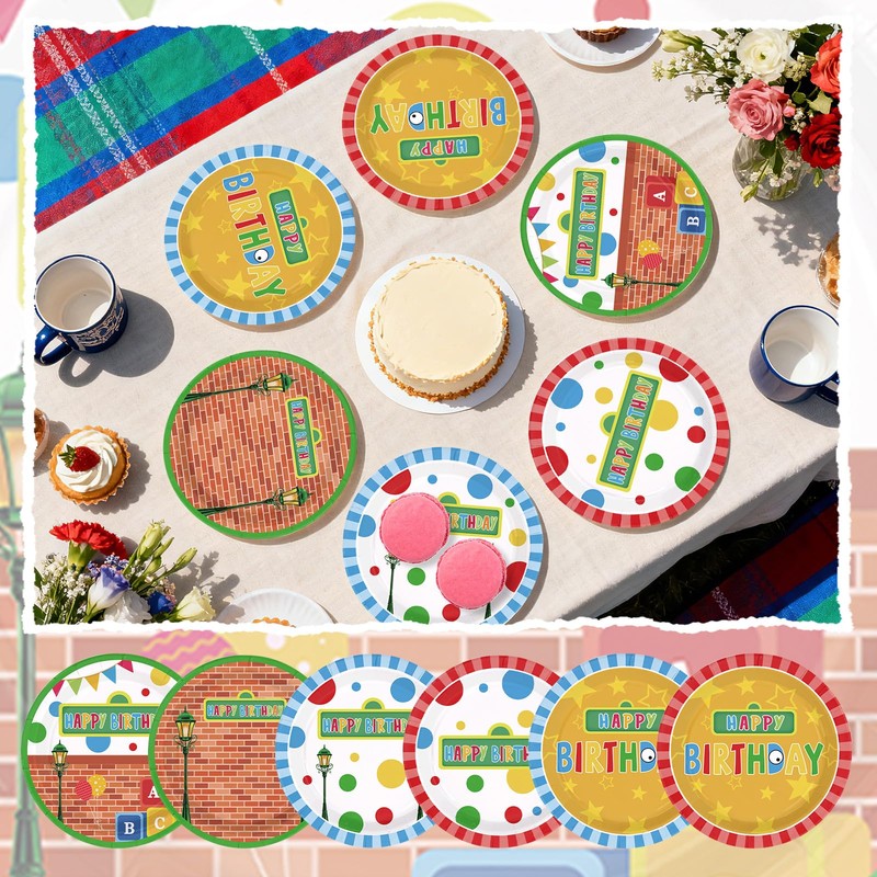 LADVCORP 60 Pcs Friend Street Birthday Paper Plates 7" Disposable
