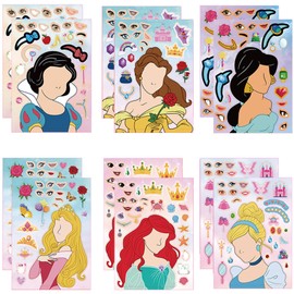 Make Your Own Princess Stickers Sheet, 12 Pcs Make a Face Stickers for Kids, Themed Princess Birthday Party Favors Kids Crafts Party Supplies
