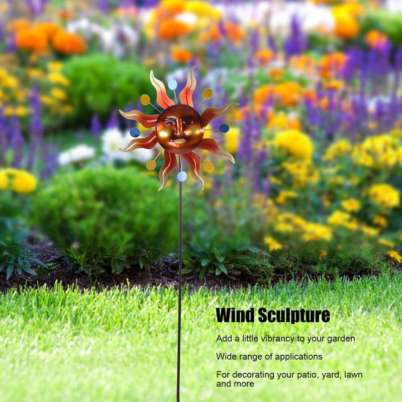 Sun Windmill Iron Weather Resistant Decorative Flower Wind Spinner with