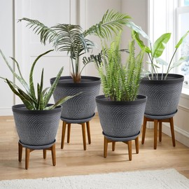 Quarut 4 Pack 15 Inch Large Planter Pot for Plants Outdoor Indoor, Plastic Flower Pots with Drainage Hole & Saucer, Modern Decorative Medium Large Plant Garden Pot, Plant Container for House (Gray)
