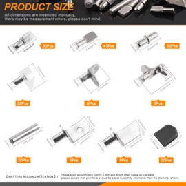 Rustark 237Pcs 9 Styles Nickel Plated Shelf Pegs Shelves Pins Bracket Pegs Cabinet Support Metal Pegs Assortment Kit for Shelf Holes Bookshelf Furniture
