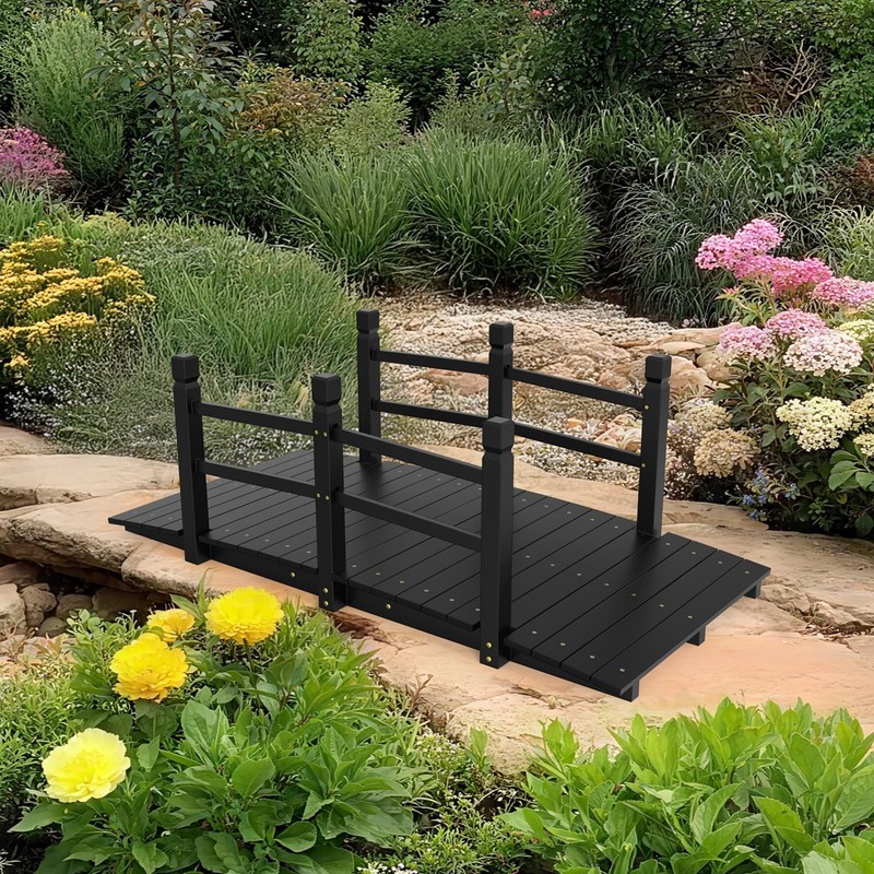 VINGLI 4 ft Garden Bridge, Arch Walkway Wooden Bridge with