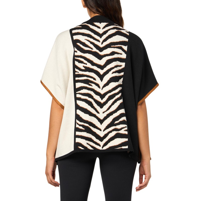 MULTIPLES Women's Mock Neck Front Zip Thru Collar Poncho, Multi