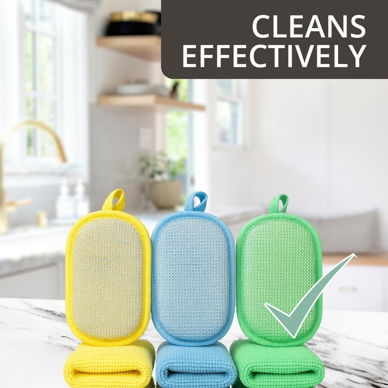 6 Pcs Kitchen Sponges & Cleaning Cloth Set, Reusable Multi-Purpose