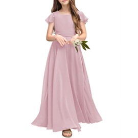 Galawaqe Fancy Girl Junior Bridesmaid Dresses Kids Sleeveless Cute Maxi Dress Teen Long Wedding Party Prom Gowns Pink