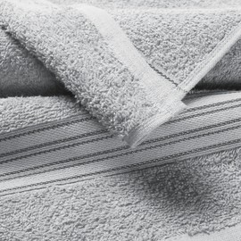 BOUTIQUO 6 Pack Cotton Towel Set, Contains 2 Bath Towels 28x55 inch, 2 Hand Towels 16x24 inch & 2 Wash Coths 12x12 inch, Ideal Everyday use, Ultra Soft Compact & Lightweight - Light Grey