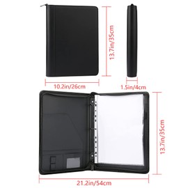 Laelr Zippered Portfolio 3 Ring Binder with 8 Pockes, Leather Business Padfolio with Zipper, A4 Document Binder Organizer for School Office