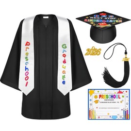 2025 Preschool Kindergarten Graduation Cap Grown with Tassel Graduation Stole Certificate for Kids Primary School Ceremony