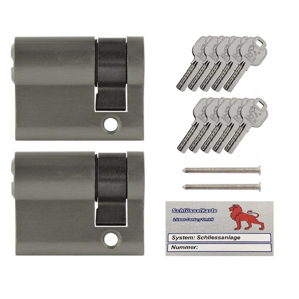 2x Half Cylinder 40 mm 30/10 Keyed Alike Including 10
