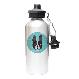 Mystic Sloth Adorable Dog Breed Design 20oz Aluminum Water Bottle with Carabiner and Choice of Lids (Silver, Boston Terrier)