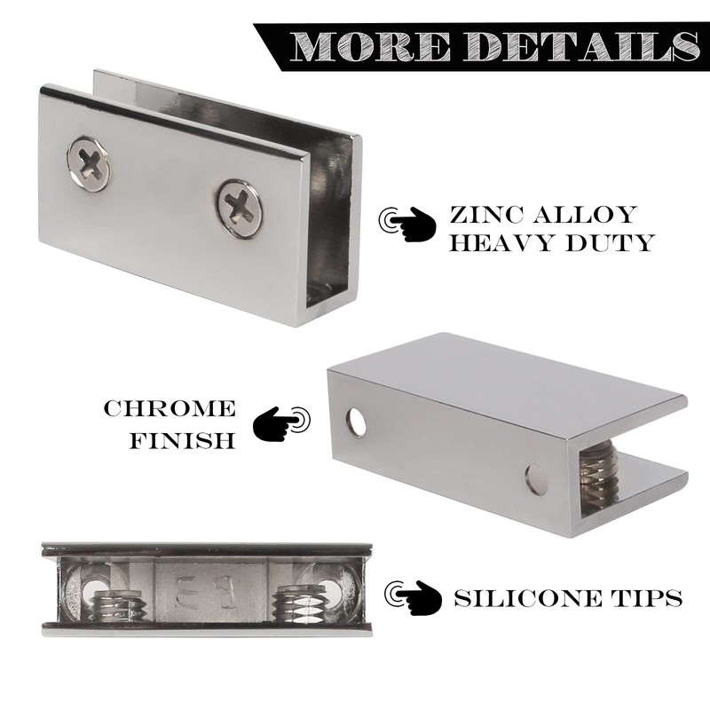 WANXIANG Glass Shelf Brackets Wall-Mounted Glass Shelf Holder Polished Chrome