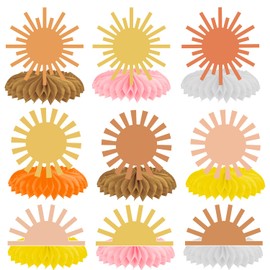 Boho Sun Honeycomb Centerpieces Hippie Sun Table Decorations 11PCS Muted Sun Table Centerpieces Boho Rainbow Birthday Decor for First Trip Around The Sun Baby Shower Supplies