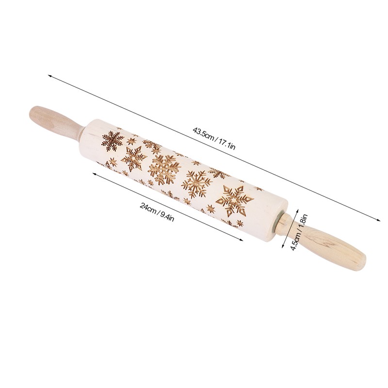 Christmas Wooden Rolling Pins Engraved Embossing Dough Pin with Snowflake