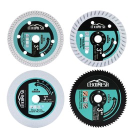 LEKOMESH 3" Circular Saw Blades - 4pcs 3/8" (10 mm) Arbor Glass/Concrete/HSS/X Mesh for Cutting Porcelain Ceramic Tile,Soft Metal,Rebar,Steel Plate,Glass, Angle Grinder Cutting Disc