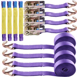 Tie-Downs Ratchet Straps 2" x 13' with Double Wires J Hook Heavy Duty Breaking Strength 10,000 lbs Working Load 3333 lbs for Trailer Cargo Car Truck ATV Transporting Pack of 4