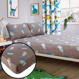 Olivia Rocco Dinosaur Duvet Cover Set Duvet Cover Quilt Fitted Sheet Dinosaurs Bed Duvet Covers And Pillowcase Kids Bedding Set Children's Bedding Dinosaur Theme Bedroom Set (Double Fitted Sheet Set)