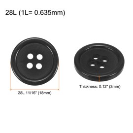 HARFINGTON 20pcs 28L Sewing Buttons 11/16"(18mm) Resin Round Flat 4-Hole Craft Replacement Buttons for Sewing Clothing and DIY, Black