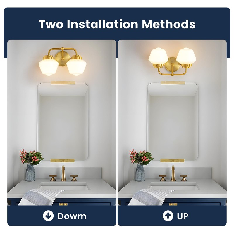 RUIYEY Bathroom Vanity Light Fixtures: 2-Lights Gold Bathroom Lighting Fixtures