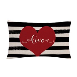 7COLORROOM Happy Valentine’s Day Pillow Covers Valentines Decor Red Black Stripes Love Heart Rectangular/Waist Cushion Cover Romantic Gift Anniversary Wedding Holiday Pillowcases 12”x20”