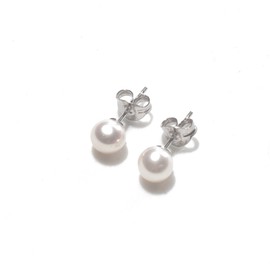 Pearl Earring, 925 Sterling Silver Stud, 7mm Button Shape Freshwater Cultured Pearl Stud Earring
