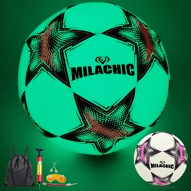 MILACHIC - Balón de fútbol que brilla en la oscuridad, tamaño 4, balón de fútbol holográfico con luz brillante con bomba para jóvenes, hombres y mujeres, entrenamiento de fútbol al aire última