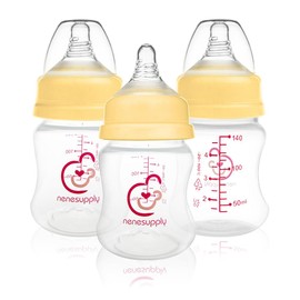 Nenesupply Natural Baby Bottles Newborn Flow Feeding Bottles Breastfeeding Bottle for Breastfed Babies Wide Neck 4.7oz Anti Colic Level 1 Nipple for 0+ Month Infant Replace Spectra Bottles for Pumping
