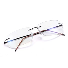 Rimless Progressive Multifocus Reading Glasses Blue Light Blocking No Line Multifocal Computer Readers for Women Men Unisex Rectangular Eyewear Titanium Lightweight Magnification Presbyopia Eyeglasses