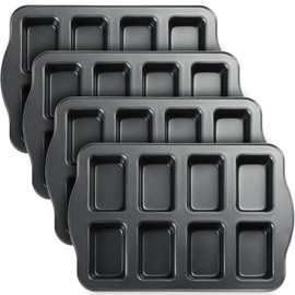 Yinder 4 Pcs Non Stick Mini Loaf Pan, Carbon Steel Baking Bread Pan, 8 Cavity, 17 x 9.45 x 1.18 Inch, Rectangle Cupcake Baking Supplies for Kitchen Black Gray