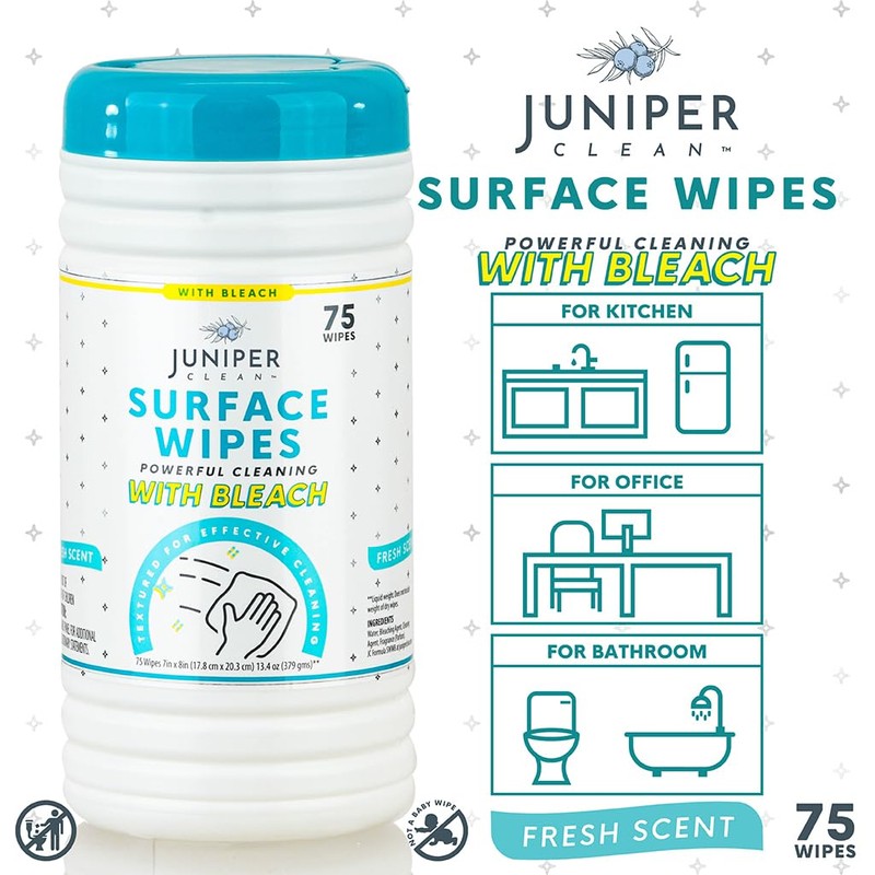 Juniper CLEAN 4 Pack Surface Cleaning Wipes with Bleach, All-Purpose