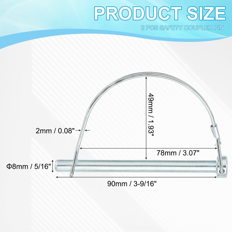 PATIKIL トレーラーカプラーピン5/16x3-9/16" 2個 ワイヤーロ ックピンセーフティーシャフトロックピンラウンドPTOピン 農業トレーラー 芝生用ヒッチ 庭園トラクター カヤック ボート用（8x90mm）