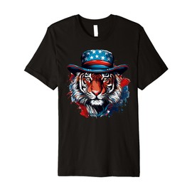 Tiger Wearing American Flag Hat Patriotic Tiger Boys Men Premium T-Shirt