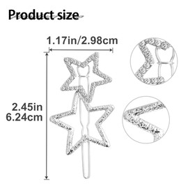 8PCS Star Hair Clips for Women & Girls, Rhinestone Crystal Hair Pins, Non-Slip Hollow Double Star Barrettes, Elegant Gold & Silver Geometric Hair Accessories for Curly, Straight, Long & Short Hair