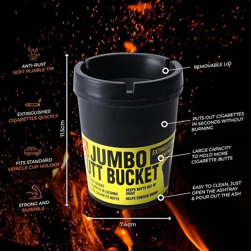 [3PCE] Home Master Jumbo Ashtray Butt Bucket, Windproof and Spacious,