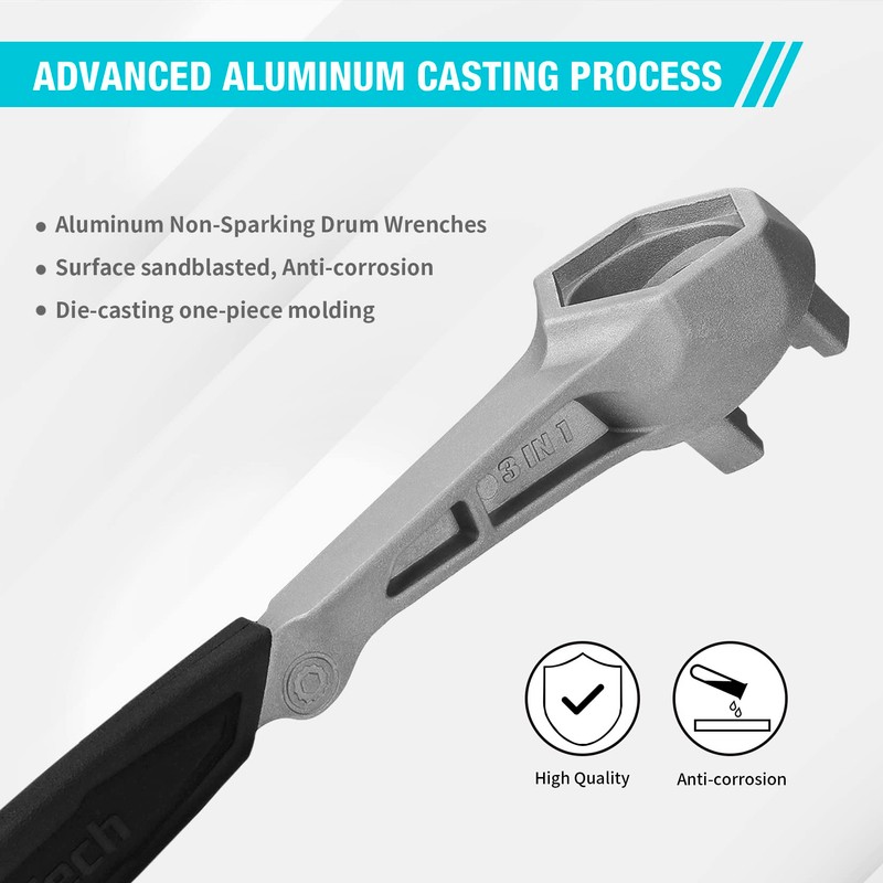 DURATECH Aluminum Drum Wrench, 3-in-1 Bung Wrench, Barrel Opener Tool