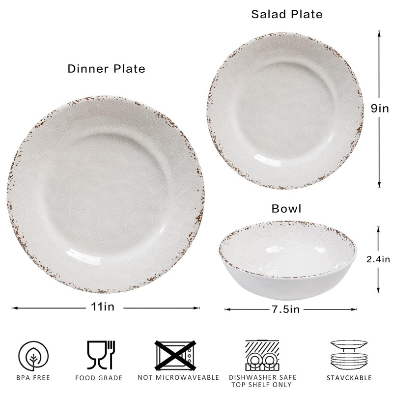 ZAROCRUS Farmhouse Melamine Dinnerware Sets,12 Pieces Dishes Dinnerware Set,Service for