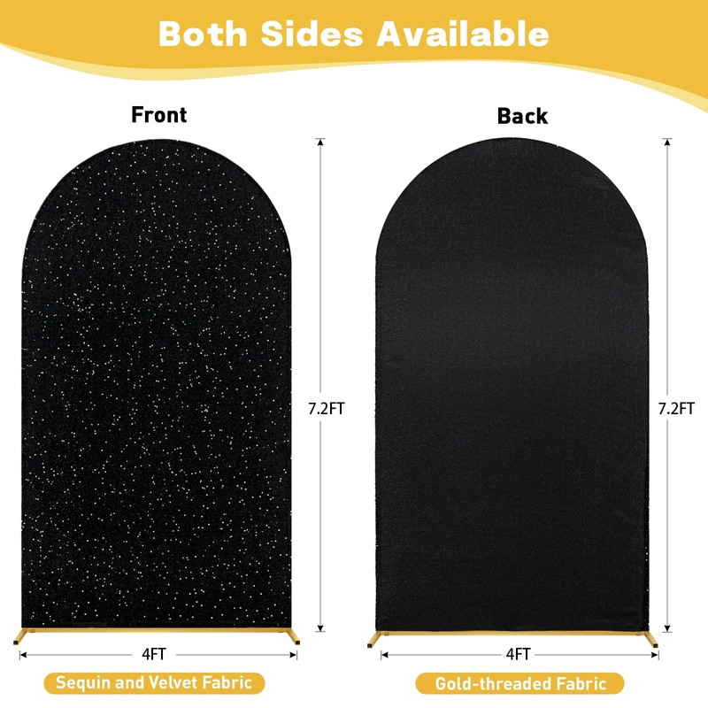 SquarePie Black Sequin Velvet Arch Backdrop Cover 7.2 FT Glitter