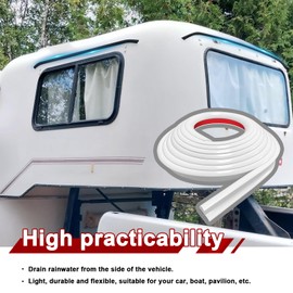 RV Rain Gutter 5 Metres Rain Gutter Motorhome Rubber Drip Strip PVC Rain Strips, J Shaped Roof Rain Diversion Self-Sealing Tape for Vehicles, Boats, Doors and Windows - White