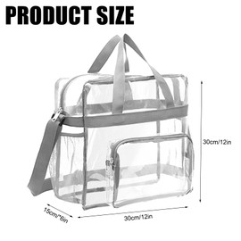 EXIN DEHCEN Transparent Carry Bag, PVC Bag, Transparent Clear Bag, Stadium Approved Transparent Bag, Library Clear Tote Bag for the Gym, Sports Games and Concerts (Grey)