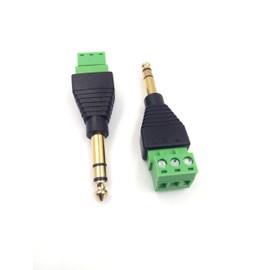 Haokiang 6.35mm Audio Video TRS Stereo Male to 3 Pin Screw Terminal Female AUX Headphone Balum Converter Adapter (2-Pack) (6.35 M/AV TRS)