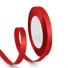 HimBen 3/8 Inch 25 Yards Satin Ribbon Red, Solid Color Fabric Ribbon for Gift Wrapping, Wedding, Polyester Gift Ribbon for Birthday Party Decoration, Craft, Hair, Floral, Sewing