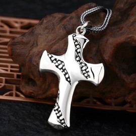 JEFKULIOG Cross Pendant 925 Sterling Silver Fission Cross Necklace with Stainless Steel Chain for Men Women, no, Sterling Silver, No Gemstone