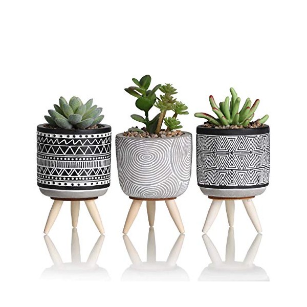 TERESA'S COLLECTIONS Modern Artificial Potted Plants for Home Decor, Indoor Fake Plants, Assorted Faux Succulents in Ceramic Planter Pot for Bathroom, Living Room, Shelf, Desk, 5x3 inches -Set of 3